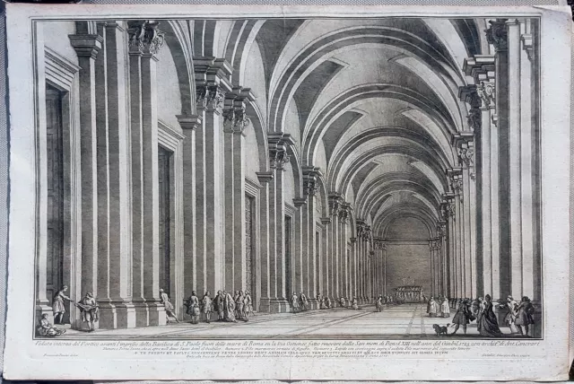 Stampa antica Basilica S. Paolo Ostiense roma giuseppe vasi Panini 1770 veduta