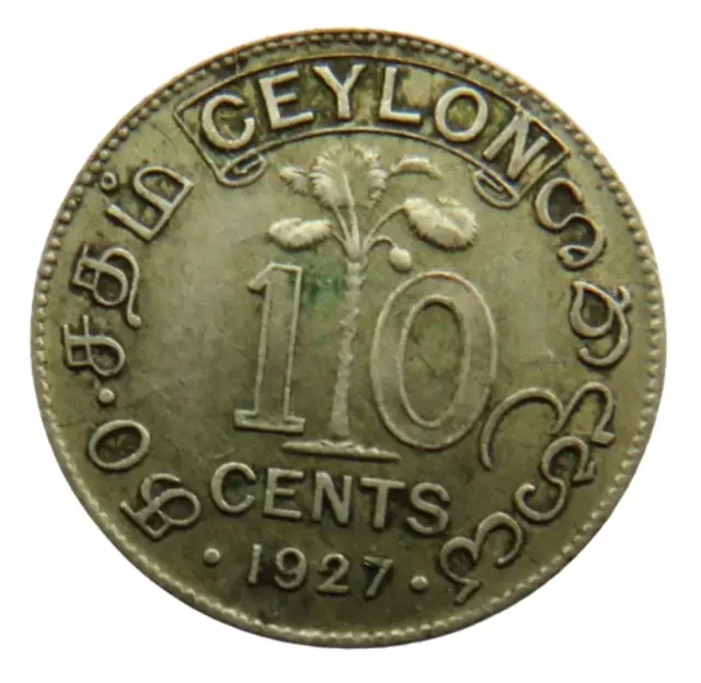 1927 King George V Ceylon Silver 10 Cents Coin