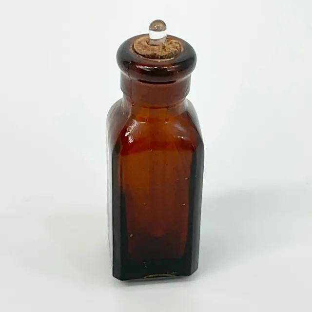 Antique Iodine Poison Bottle Square Brown Glass Bottle With Cork & Glass Dropper 2