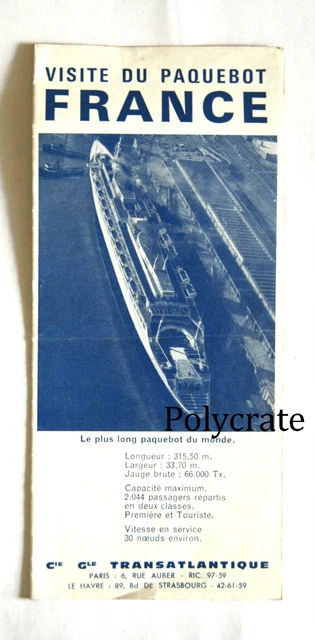 Pubblicità Antica Ad Pieghevole Turistica Visite Del Paquebot Francia An. 1960