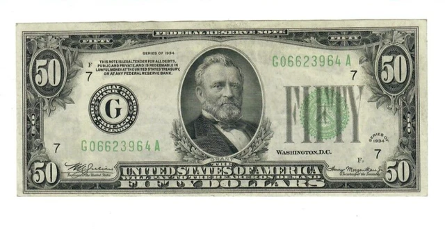 1934 $50 Federal Reserve Note Chicago DGS - AU