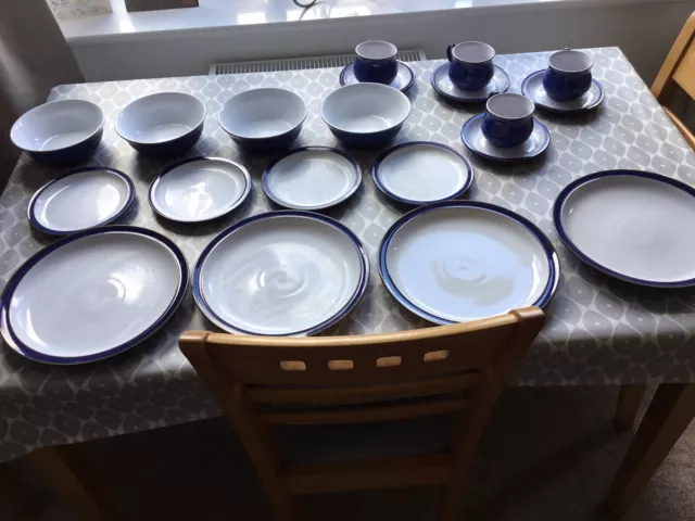 Set Of 4 Denby Imperial Blue Large,small Plates,bowls,cups And Saucers,mint