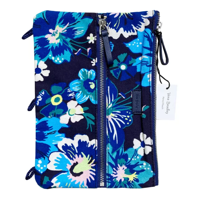 Vera Bradley Floral Canvas Pencil Pouch Tech Case Travel Moonlight Garden Blue
