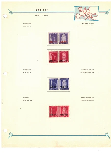 Italy Trieste Overprinted AMG FTT Radio Tax Pairs on Bush Page MLH
