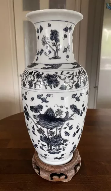 Vintage Chinese “Over Joy “Vase Hand Painted Great Subject And Form On Stand