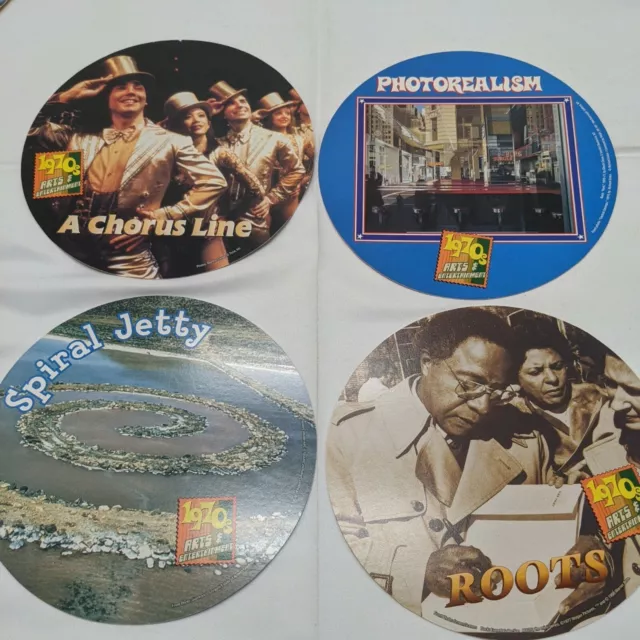 Lot of (4) 1970s Arts Entertainment Circle Cardboard Collectables With Fun Facts
