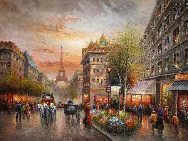 Dream-art Oil painting impressionism art Paris street scene Eiffel Tower canvas