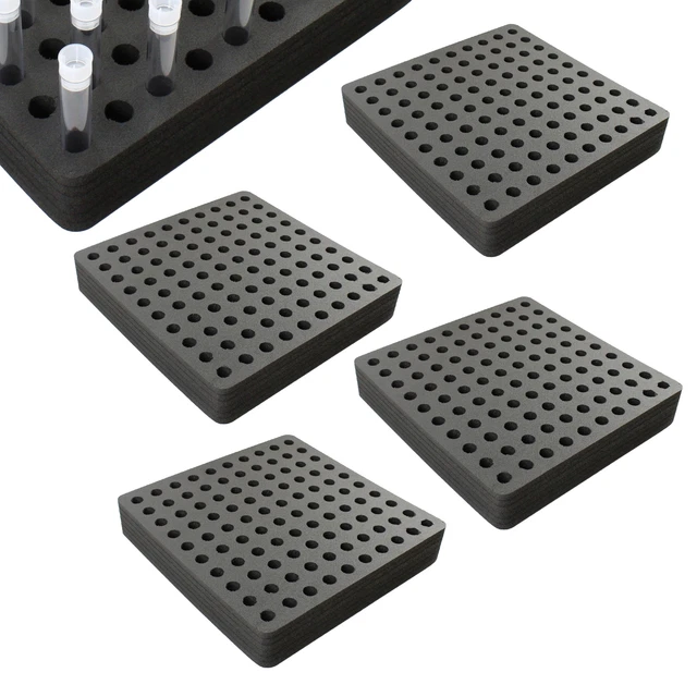 4 Test Tube Freezer Racks Black Foam Stand Transport Holds 100 Fits up to 16mm