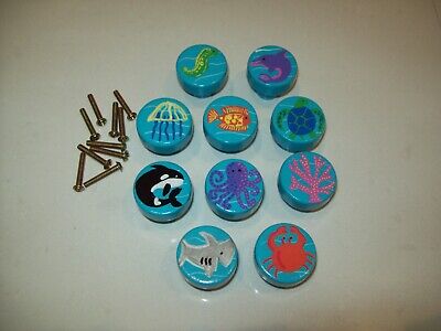 Hand Painted Drawer/Cabinet Sea life Wood Knobs Group of 10.........Nice