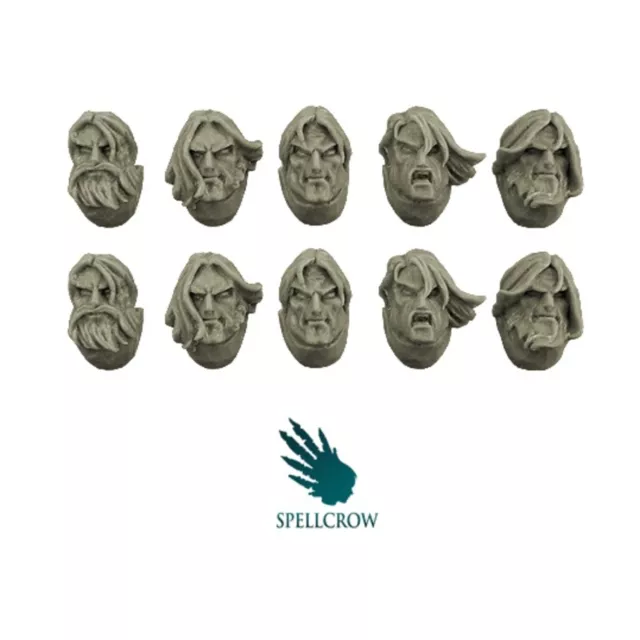 Spellcrow Space Knights 28mm Heads w/Long Hair - Space Knights Pack New