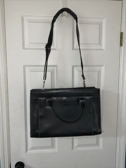 Samsonite black genuine leather women briefcase Laptop Bag Tote shoulder strap