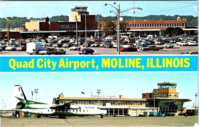 Postcard Moline Illinois Split View Busy Quad City Airport