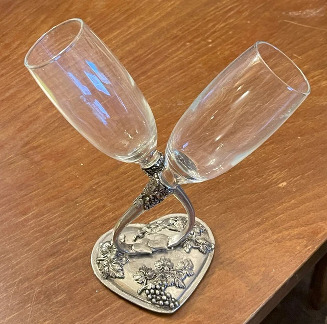 VERRE ENTRELACÉ flute a champagne sur support étain EUR 20,00 PicClick FR