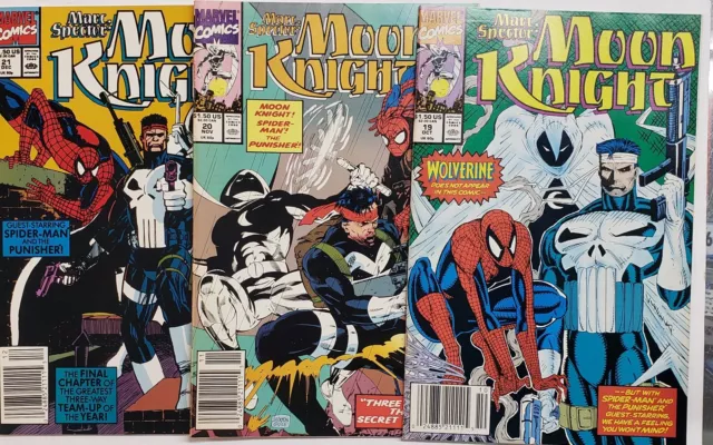 Marc Sector : Moon Knight 19 20 21 Spider-Man Punisher Marvel 1990 Newsstand NM