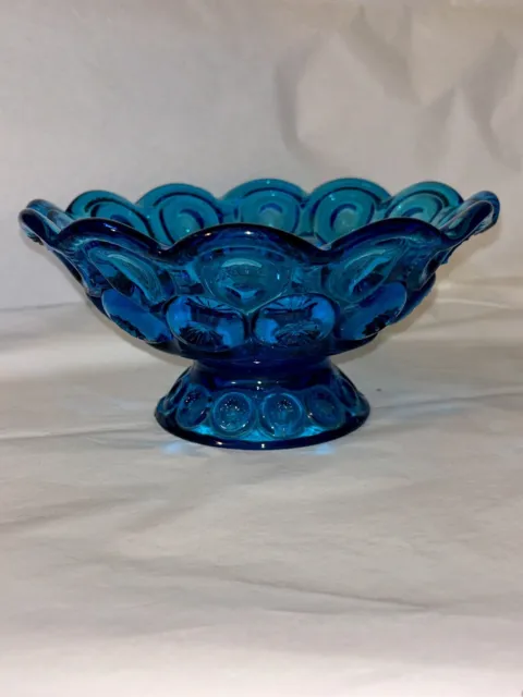 Vintage LE Smith Moon & Stars Glass Cobalt Blue Footed Candy Dish 7.5" W x 4"T