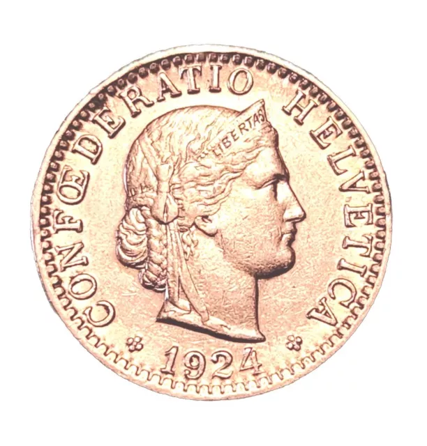 1924 Switzerland 20 Rappen Coin - High Grade Au