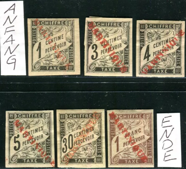 MARTINIQUE 1884 COL GENEREAL Yvert TT3-5,9,15 NICHT amtlicher AUFDRUCK (N0020