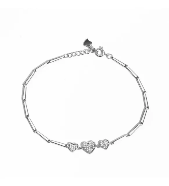 Bracciale Braccialetto Donna in Argento 925 Charm Cuori semplice e elegante idea