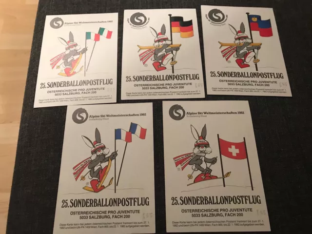 Ballonpost Ski WM 1982 Set 5 Karten Selten