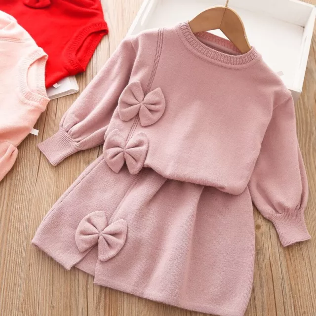 Bebé Niña Ropa Cálida Set Otoño/Invierno Suéter Niña Color Liso Prendas de punto Falda 2