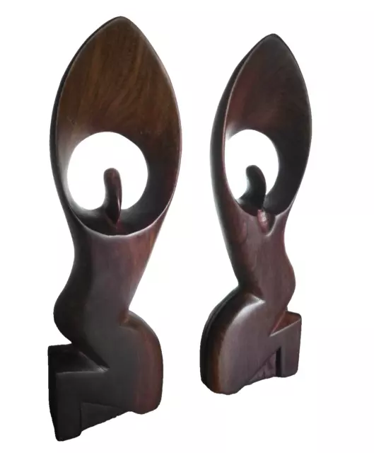 Holzfiguren ENGEL Teak Holz D 29,6 cm Design 50er 60er Paar Figur