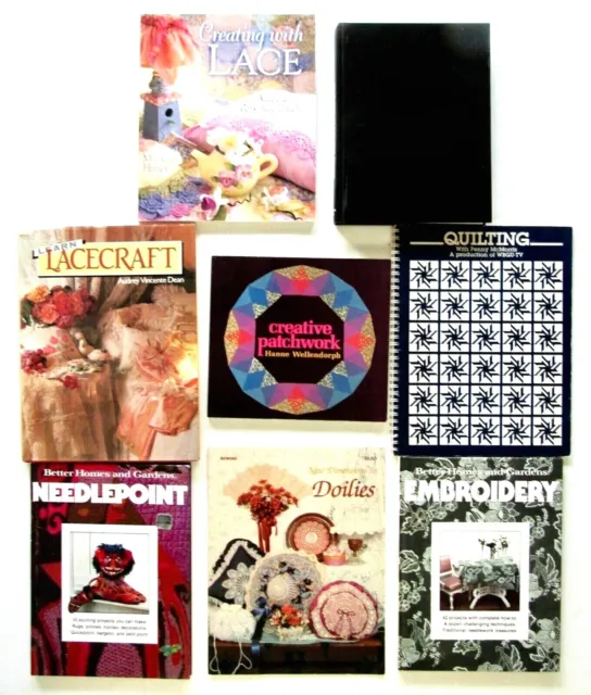 NEEDLEWORK Lot of 8 Books: Patchwork-Needlepoint-Quilting-Lacecraft-Embroidery