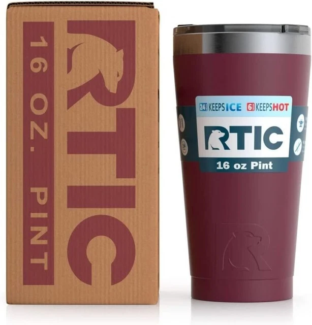 RTIC Pint 16 oz Insulated Tumbler Stainless Steel Metal Coffee, Frozen Maroon 4