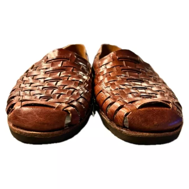 NORDSTROM HAND WOVEN Chestnut Brown Leather Braided Sandals Mens Sz 10. ...