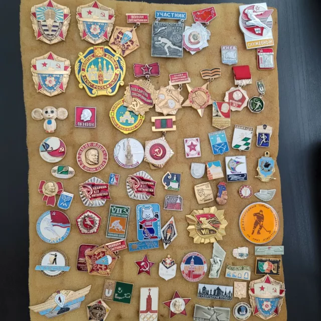 Set of 69 different Russian USSR soviet pins badges