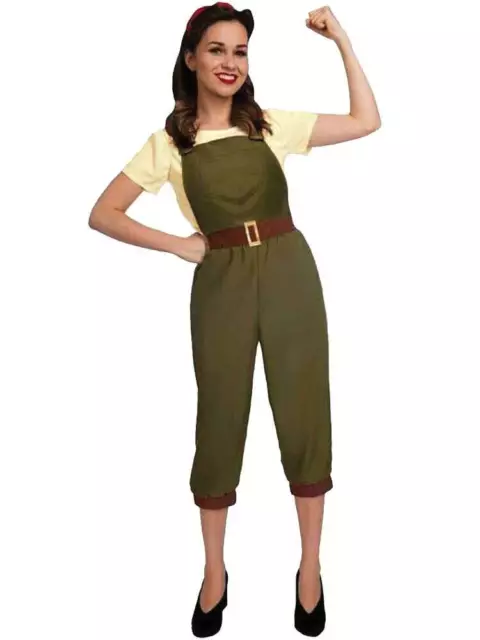 WW2 1940s Land Girl Womens Ladies World War 2 Fancy Dress Costume Size UK 8-18