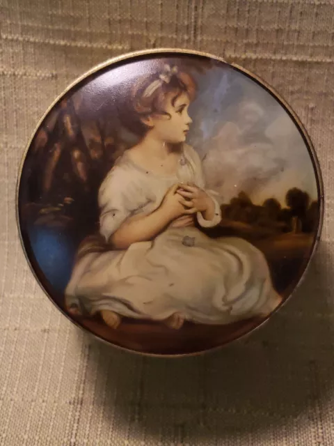 Vtg Thornes Lidded Metal Tin "The Age Of Innocence" Painting Sir Joshua Reynolds