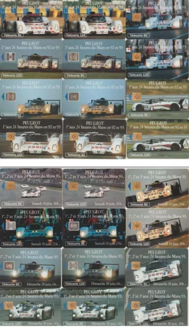 PEUGEOT LE MANS 92-93 LOT des 24  TELECARTES 50/120 u SERIE COMPLETE