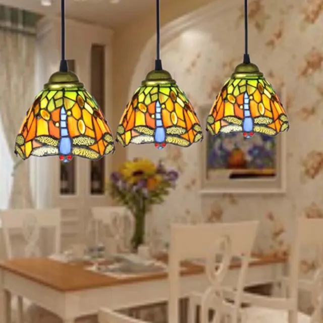 Modren Stained Glass Pendant Lamp Hanging Ceiling Light Dragonfly Pattern
