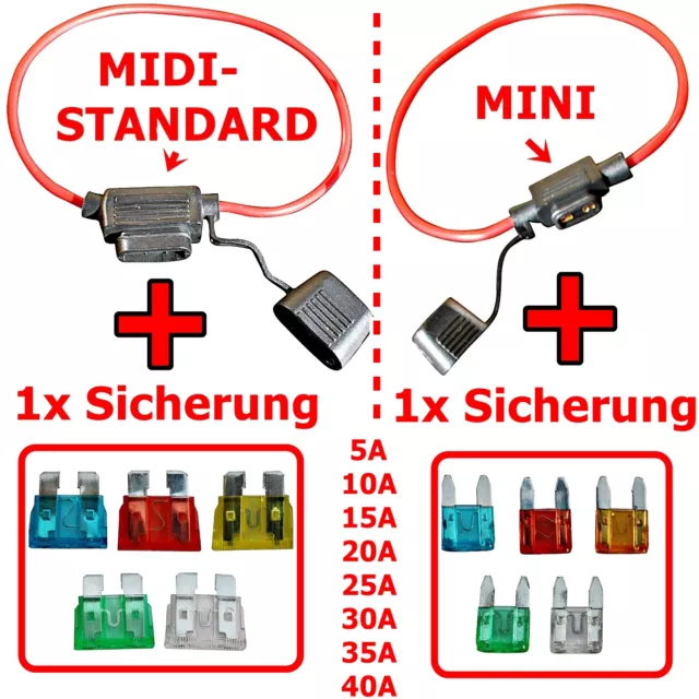 1x 10x Mini Midi Standard Porte-Fusibles + Assurance Plat - Sécurité Support