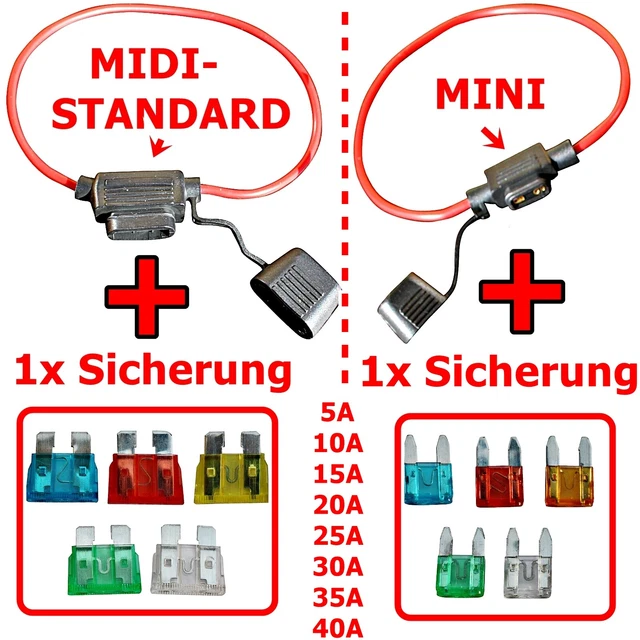 1x 10x Mini Midi Standard Porte-Fusibles + Assurance Plat - Sécurité Support