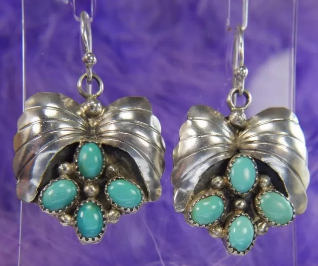 Vintage 1 3/4" American West style Turquoise 0.925 Sterling Silver wire Earrings