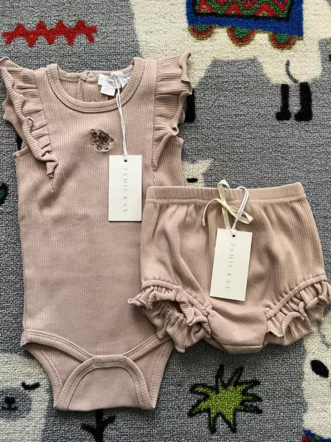 Jamie Kay Frill Bodysuit & Bloomer Set ~ Ash Rose Size 6-12 Months Bnwt