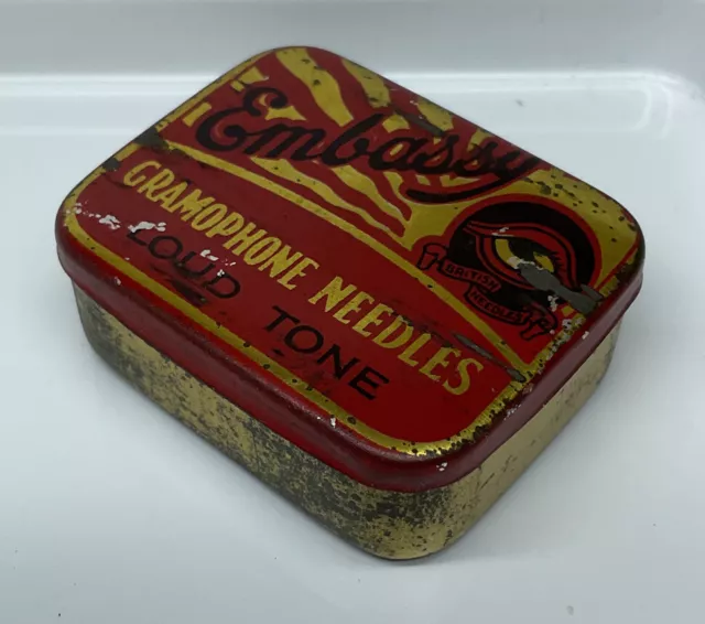 Vintage Embassy Gramophone Needles Tin, Paper & 220 (ish) Needles -