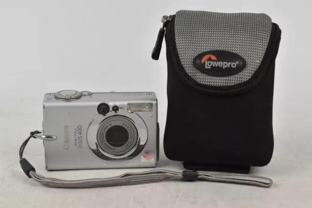 Canon Silver Digital Ixus 400 4.0MP Digital Camera Black Lowepro Case Untested