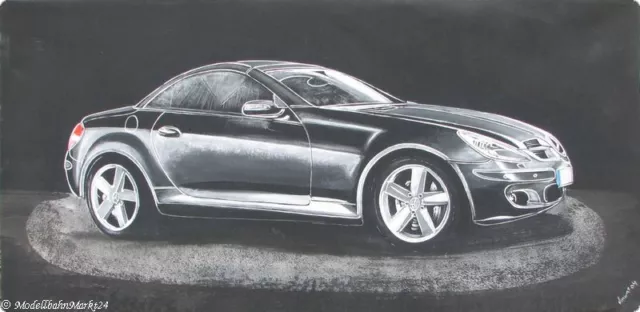 Zeichnung auf Leinwand Mercedes SLK Unikat 105 x 53 cm