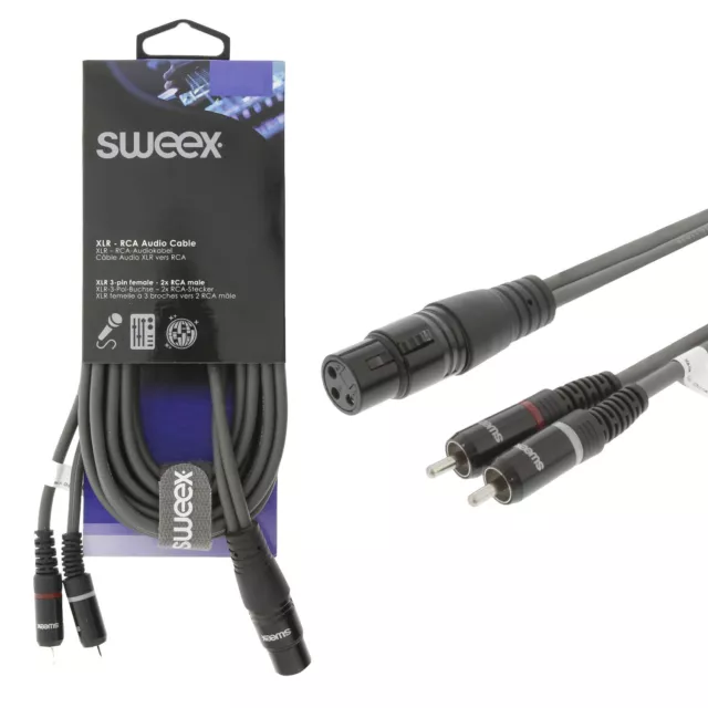Sweex XLR Female to 2x Phono RCA Plug Stereo Audio Patch Cable Adapter Lead