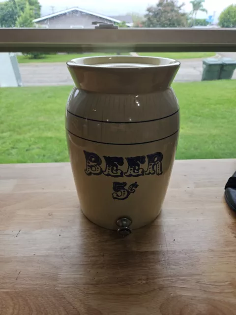 VTG California 2 Gallon Crock w/Lid & Metal Spigot Beverage Dispenser "BEER" 5€