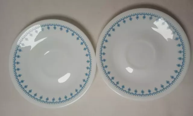 Lot of 2 CORELLE Corning Snowflake Blue Garland Saucers Plates Set 6.25"