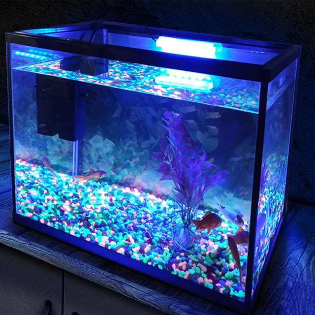 Aquarium Fish Tank Kit 26L Glass Starter Set LED Light Air Pump Filter Net Stone