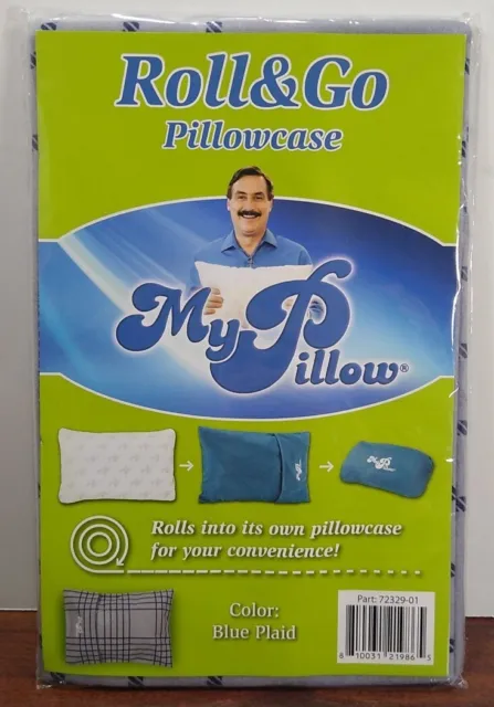 NWT My Pillow Roll&Go Pillow Case in Blue Plaid