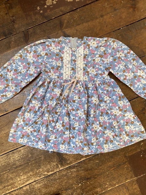 Abito floreale vintage per ragazze a maniche lunghe età 3-4 anni '90 boho