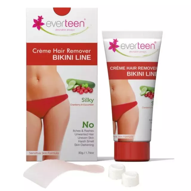 Crema removedora de cabello línea de bikini everteen con arándano y pepino 50 gm