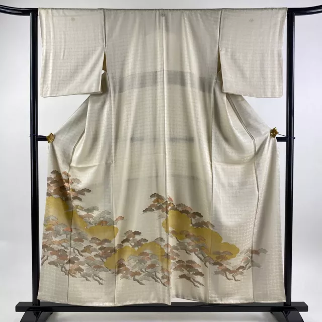 Iro Tomesode Kimono Japan , Length 157Cm, Sleeve 63.5Cm, S Linen, Pine Embroider