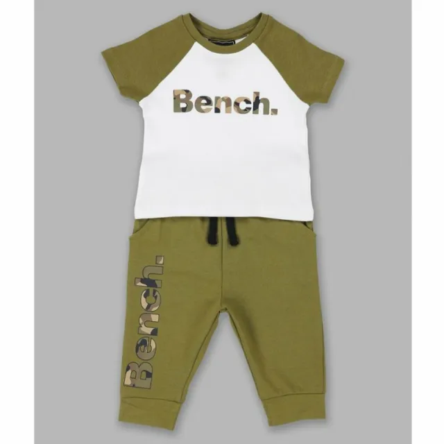 New Bench Baby Boys Girls T-Shirt & Joggers Outfit 2 Piece Khaki Logo