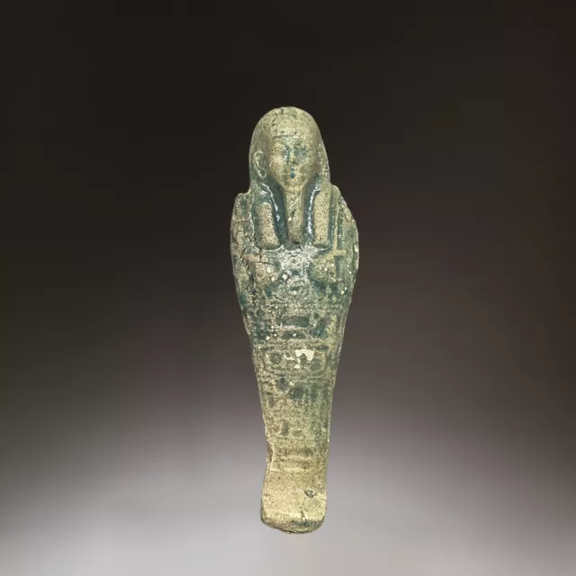 Ancient Egyptian Glazed Faience Ushabti Statue Hieroglyphic Inscriptions